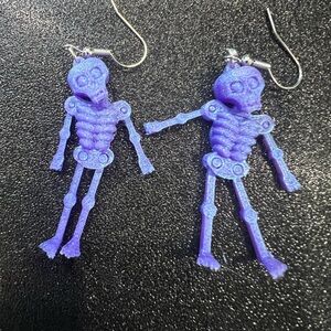 Purple skeleton earrings 3d printed